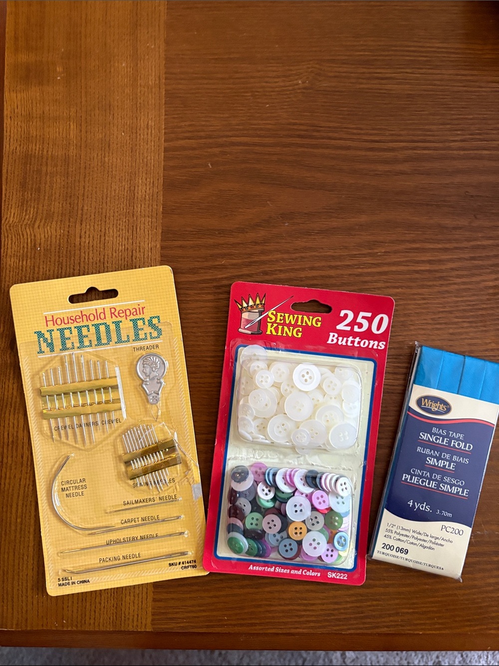 250-Count Assorted Buttons - Multicolor, Needles and Fabric Tape